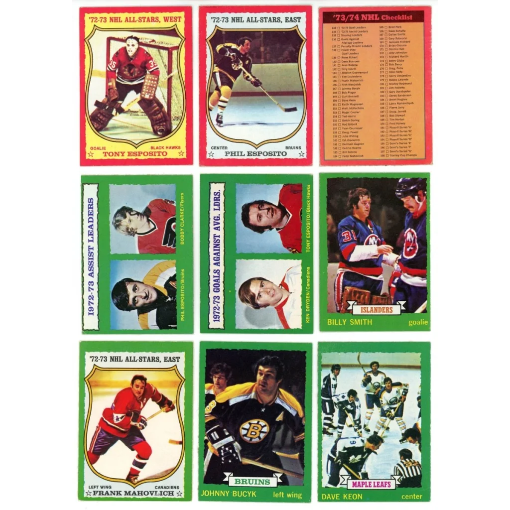 Vintage hockey trading cards from the 1973 O-Pee-Chee complete set break
