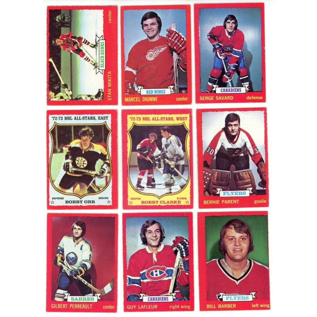 Vintage hockey trading cards from the 1973 O-Pee-Chee complete set break