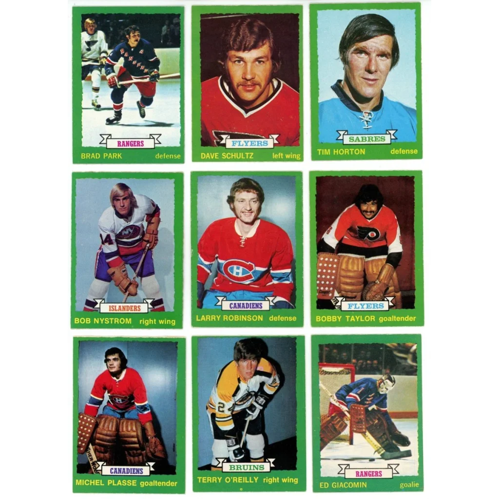 Vintage NHL hockey trading cards sheet from 1973 O-Pee-Chee hockey complete set break