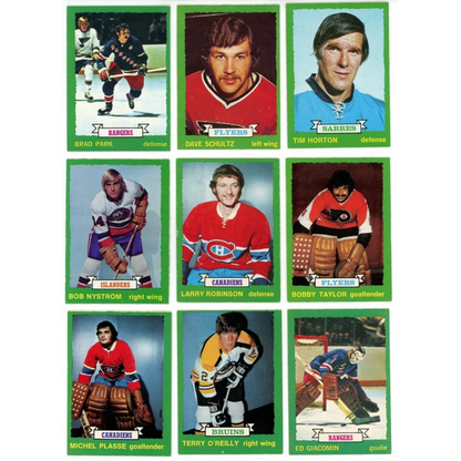 Vintage NHL hockey trading cards sheet from 1973 O-Pee-Chee hockey complete set break