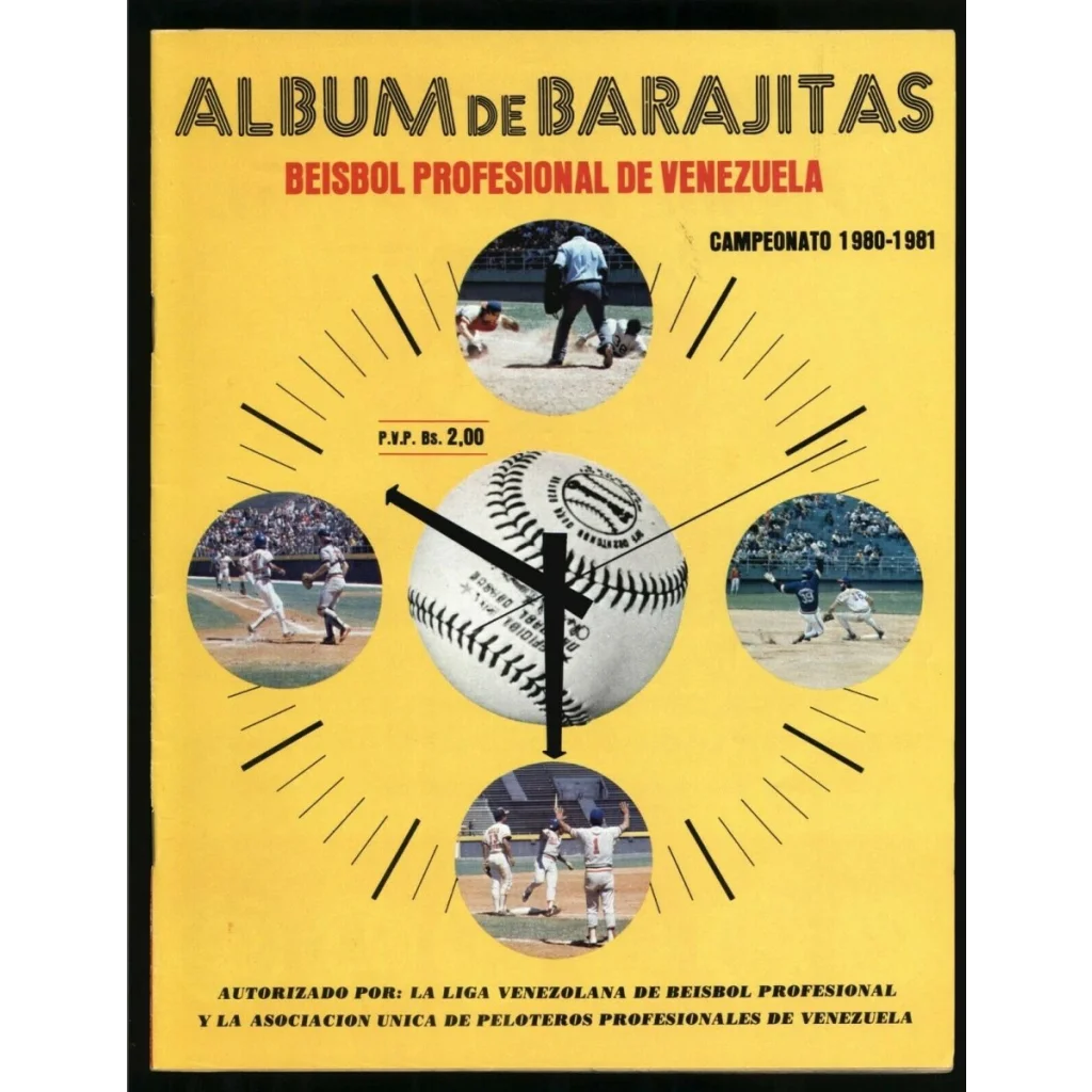 Venezuelan baseball sticker clock with yellow face and player images