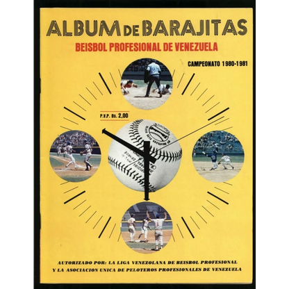 Venezuelan baseball sticker clock with yellow face and player images