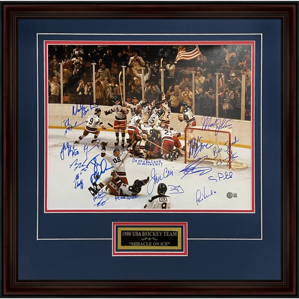 Deluxe framed 16x20 Miracle on Ice signed USA hockey photo