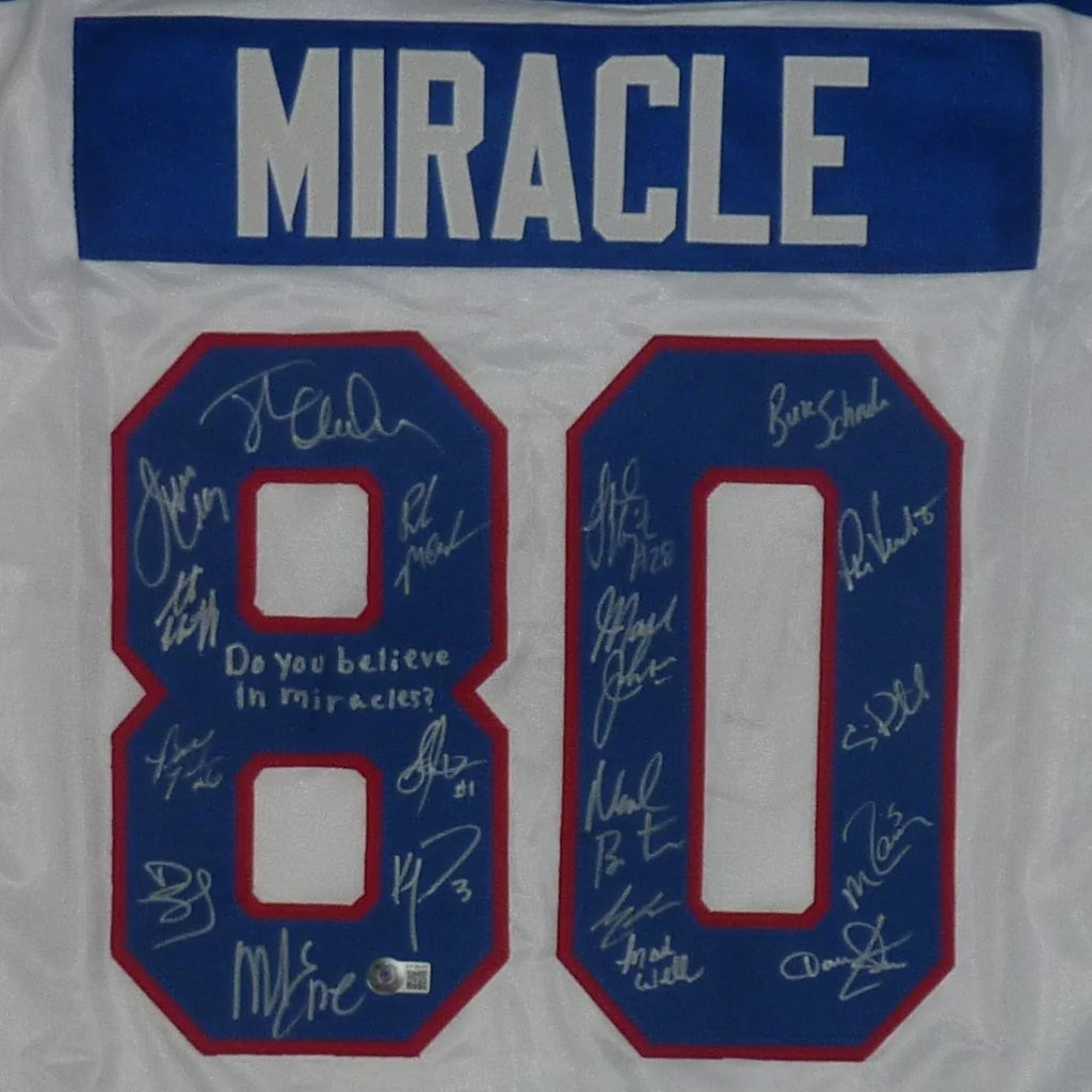 1980 Olympic Hockey Team Autographed White Jersey with 18 Signatures