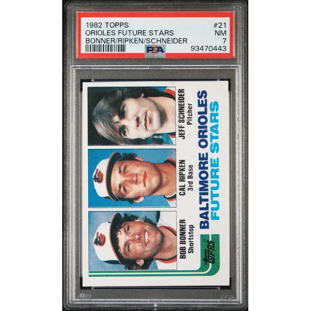 1982 Topps Cal Ripken Jr Rookie Card PSA graded with Jeff Schneider and Bob Bonner