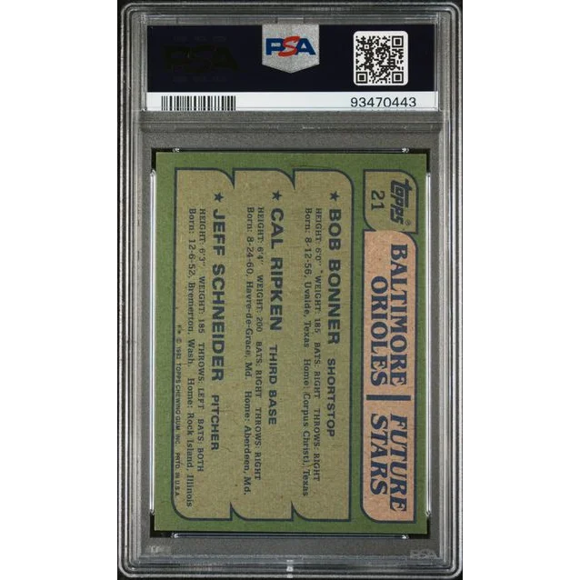 1982 Topps Cal Ripken Jr Rookie Card PSA graded displayed in product listing