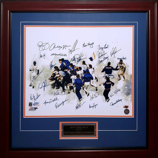 Deluxe framed 16x20 New York Mets team autographed 1986 World Series photo
