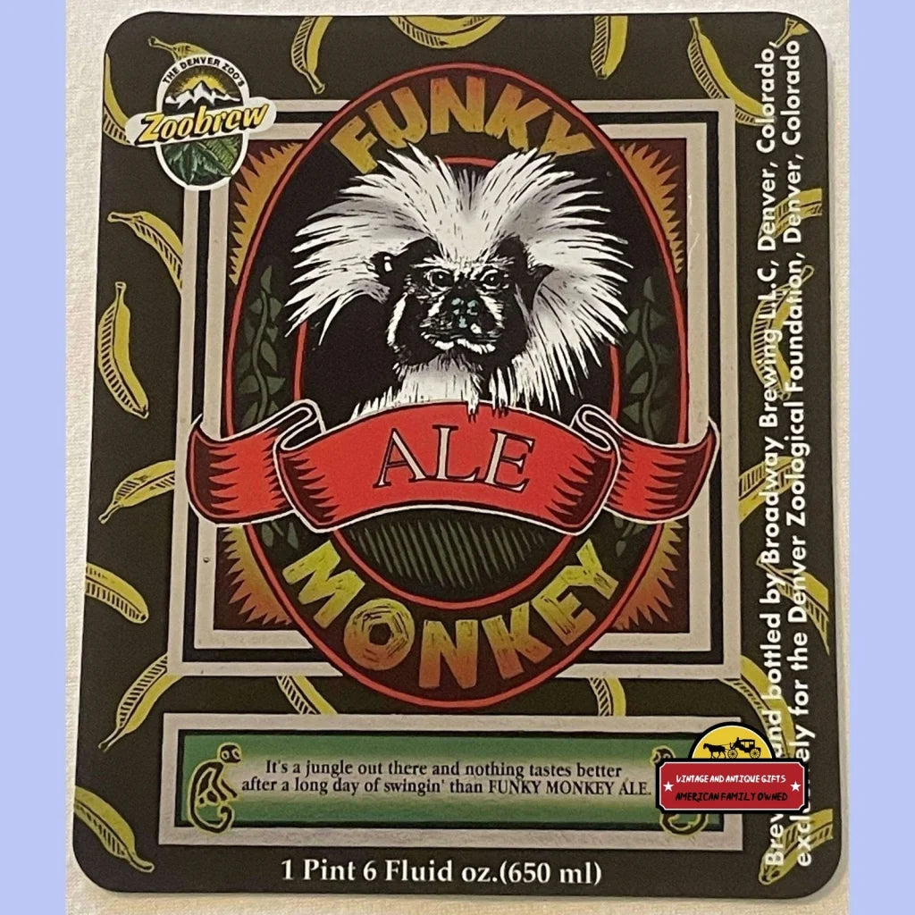 Funky Monkey Ale Label Zoobrew Sold At The Denver Zoo Broadway Brewing Co 1990s - Vintage Advertisements - Antique Beer