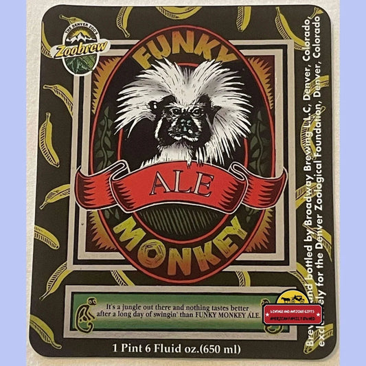 1990s Funky Monkey Ale Label Zoobrew Sold At The Denver Zoo Broadway Brewing Co Vintage Advertisements and Antique