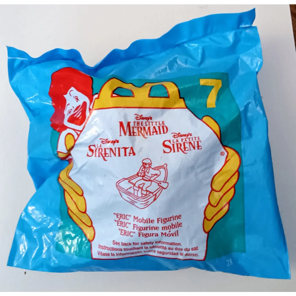 Sealed 1996 Little Mermaid Eric Happy Meal Toy in blue packaging