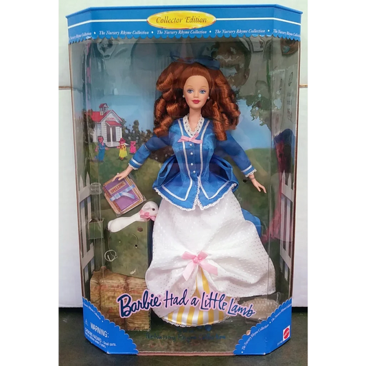 1998 Collector Edition Barbie Doll with red hair in blue dress holding lamb