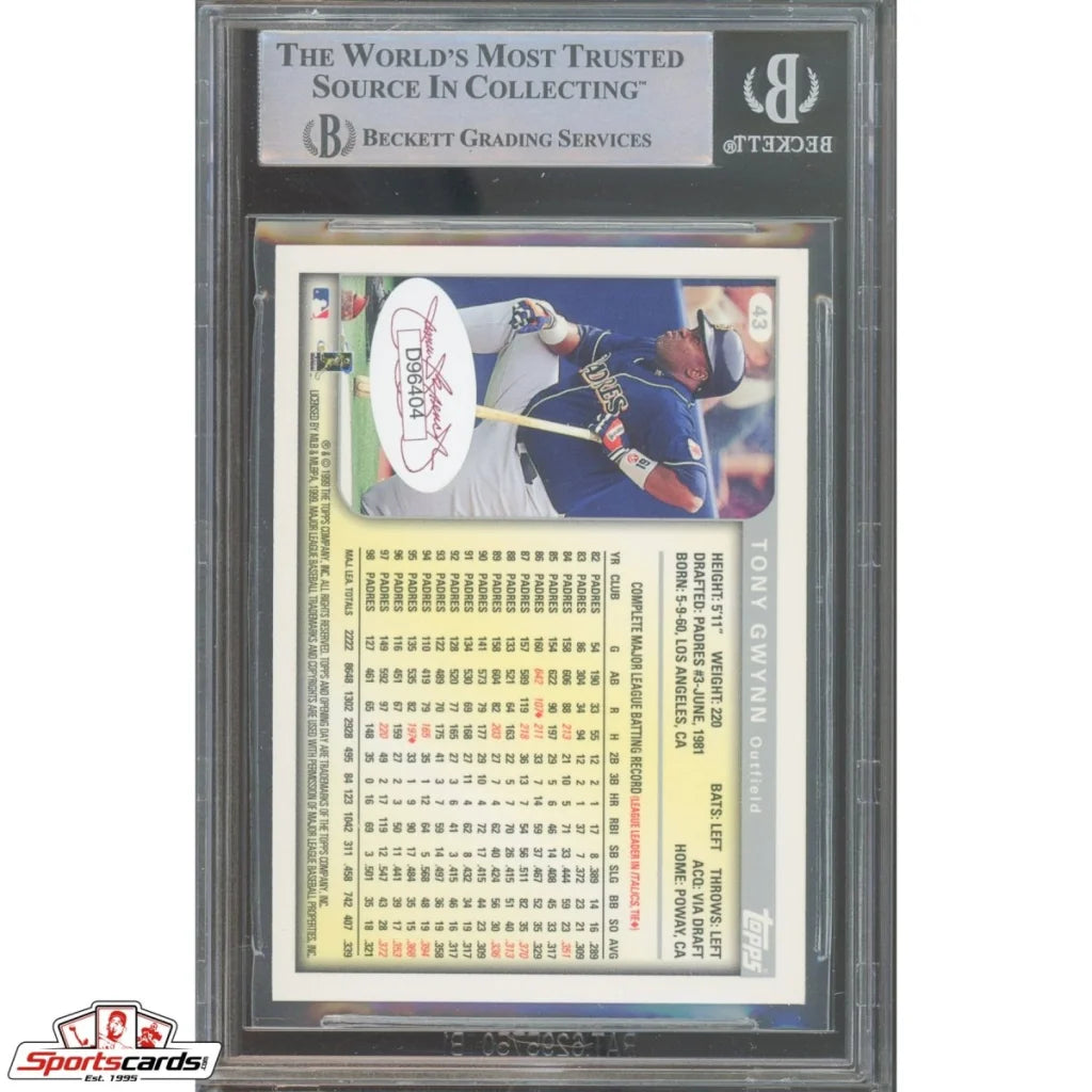 Tony Gwynn signed Topps Opening Day baseball card, Beckett certified