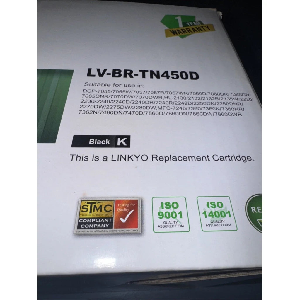 2 pack black Linkyo LY-BR-TN450D premium cartridges white box with black K label