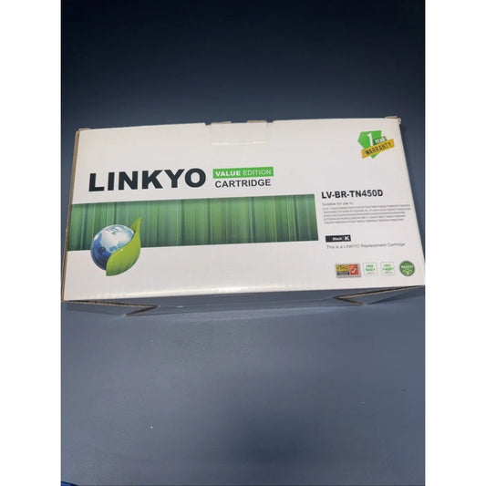 2 pack black Linkyo LY-BR-TN450D premium cartridges white box with eco globe