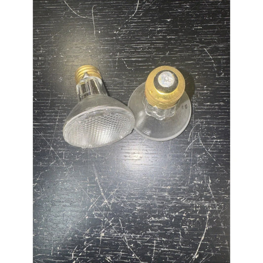 Two 120V 50W replacement light bulbs with gold screw bases