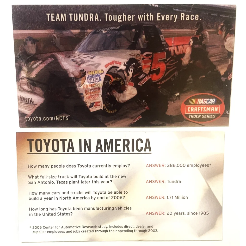 2005 NASCAR Winston Craftsman Truck Series Team Toyota Tundra 3D Hologram Card! Vintage Advertisements Antique