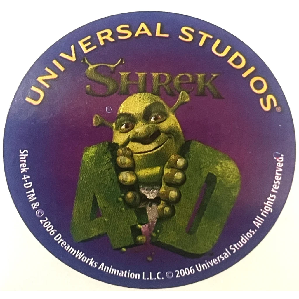 Circular sticker of Shrek from Universal Studios for nostalgic gift lovers