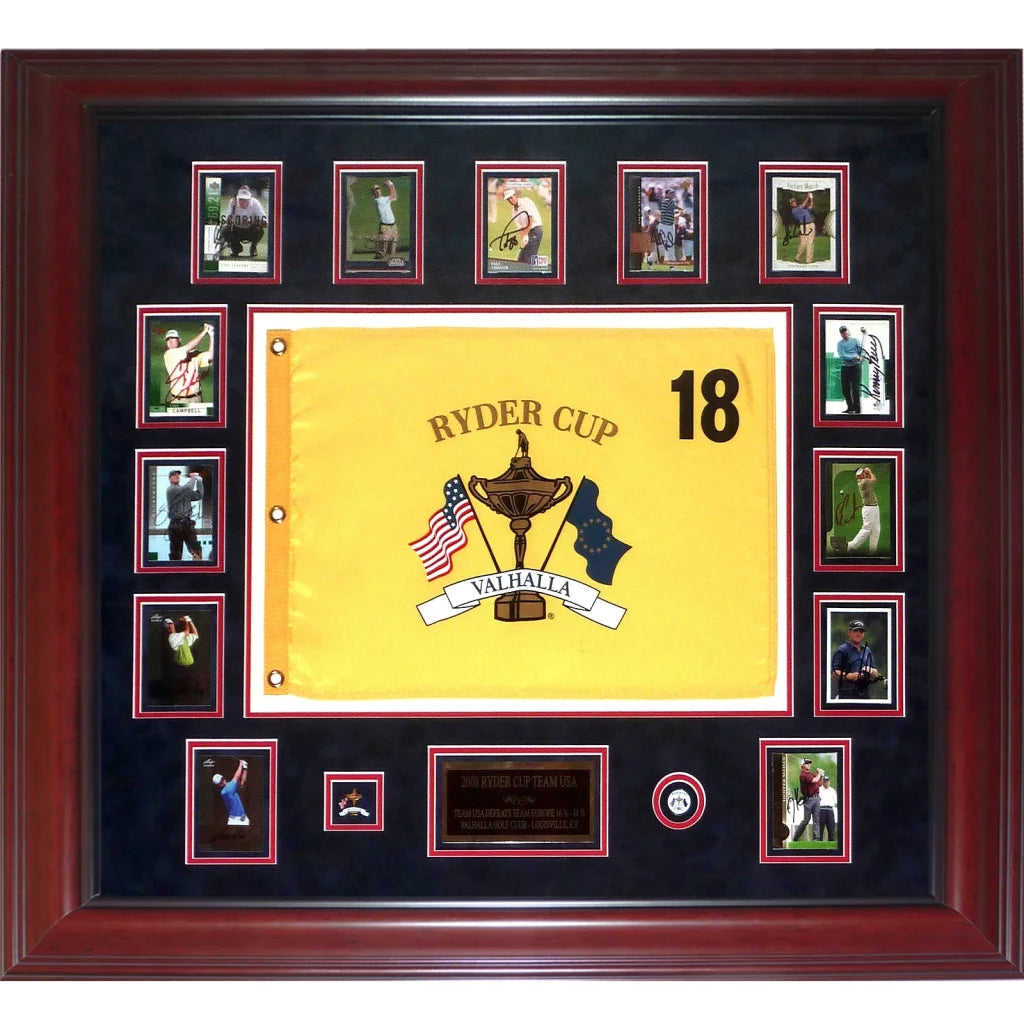 2008 Ryder Cup Team USA signed deluxe framed piece with yellow flag