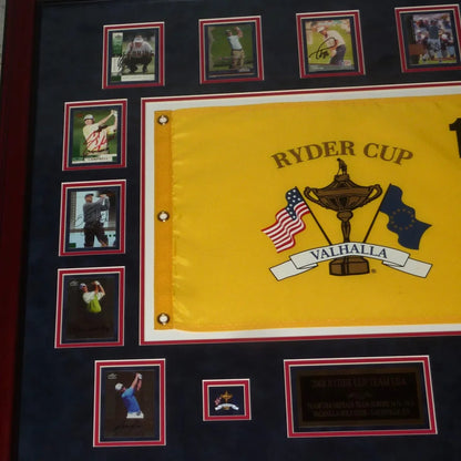 2008 Ryder Cup Team USA signed framed piece with yellow Valhalla flag