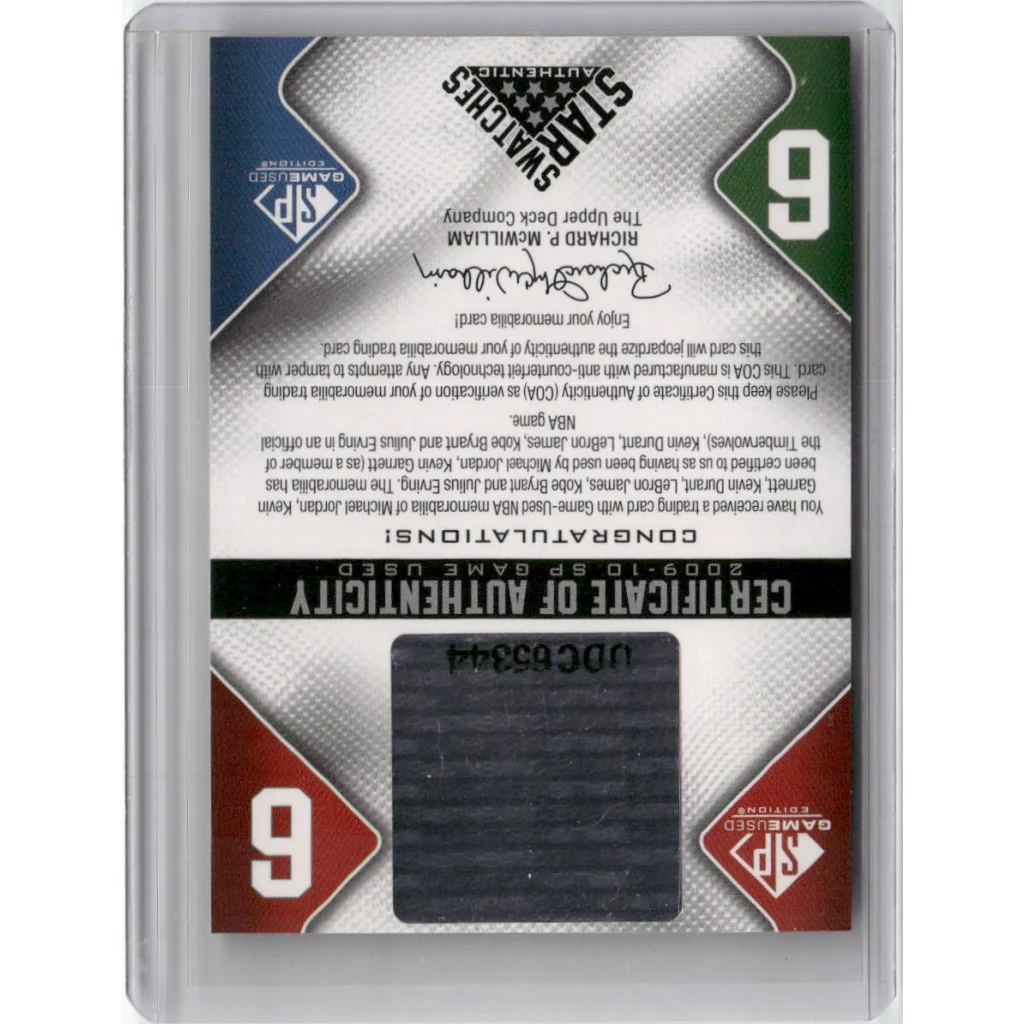 2009 NBA SP Game Used Star Swatches Jordan LeBron Kobe Durant Erving Garnett /65 Game Used Jersey Relic Basketball Card