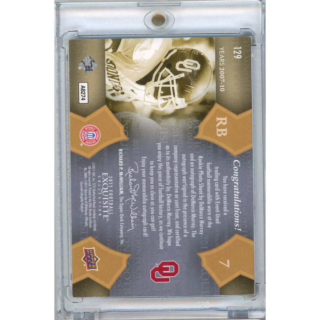 2011 Upper Deck Exquisite Football DeMarco Murray #129 /135 Rookie Patch Auto Rookie RC Football Card | Certified Authentic Signed Memorabilia | vintageantiquesgifts.com