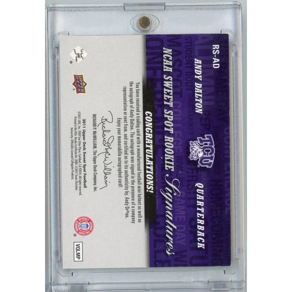 2011 Upper Deck Sweet Spot Football Andy Dalton #RSAD /75 Autograph Rookie RC Football Card | Certified Authentic Signed Memorabilia | vintageantiquesgifts.com