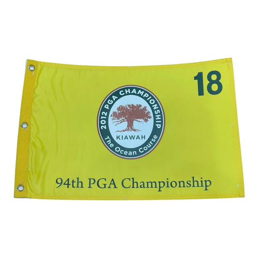 2012 PGA Championship golf pin flag with yellow 18 hole design