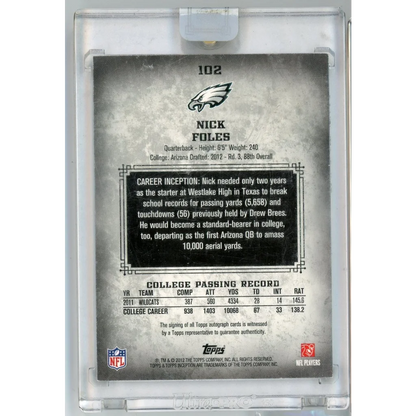 Authentic Nick Foles Eagles football card with third party authentication for collectors