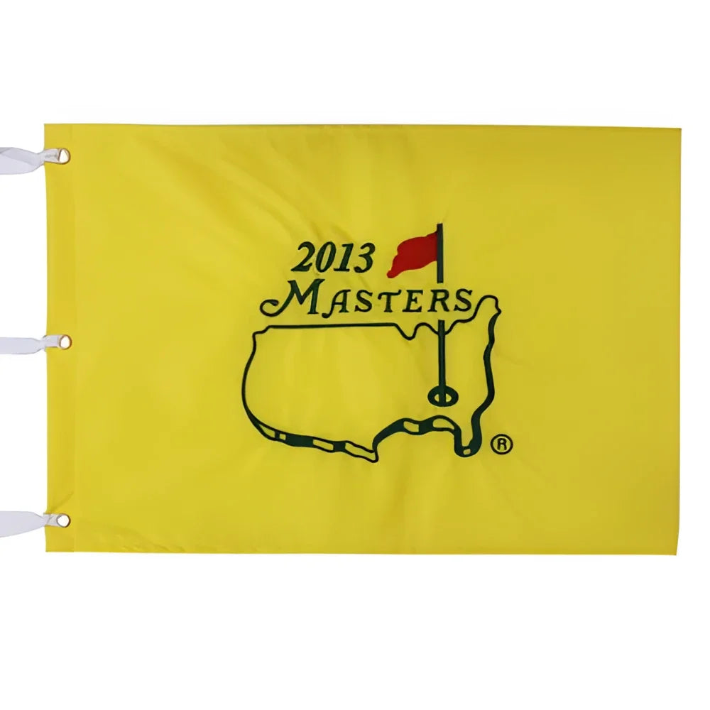 2013 Masters golf pin flag with yellow US outline, red flag, green tee, Augusta National