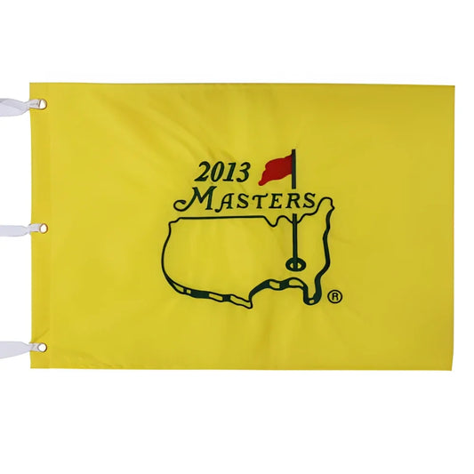 2013 Masters golf pin flag with yellow US outline, red flag, green tee, Augusta National