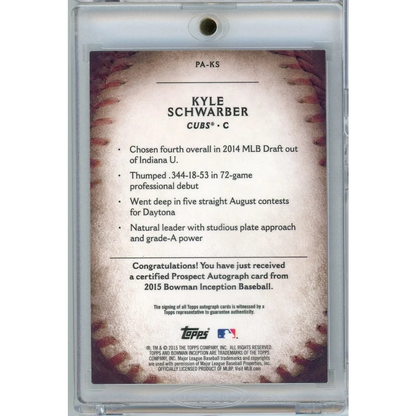 2015 Bowman Inception Kyle Schwarber #PA-KS /150 Auto Rookie RC Baseball Card | Certified Authentic Signed Memorabilia | vintageantiquesgifts.com