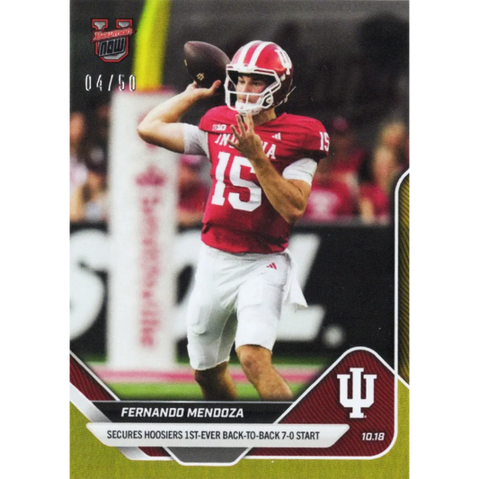Red white adidas jersey number 15 on 2015 Topps Fernando Mendoza Indiana football card