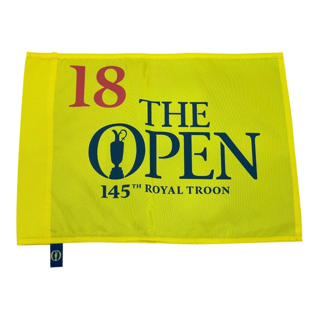 145th British Open Royal Troon golf pin flag with claret jug logo
