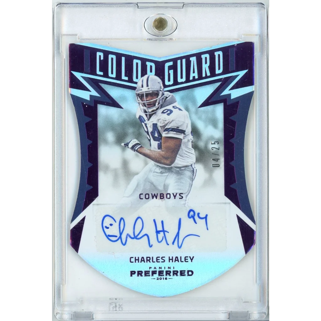 2016 Panini Preferred Color Guard Purple Charles Haley #222 /25 Auto Football Card | Hall of Fame Sports Memorabilia | vintageantiquesgifts.com