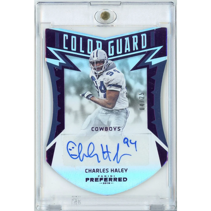 2016 Panini Preferred Color Guard Purple Charles Haley #222 /25 Auto Football Card | Hall of Fame Sports Memorabilia | vintageantiquesgifts.com