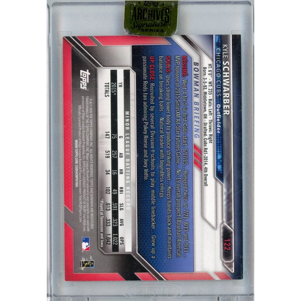 2017 Topps Archives 2016 Bowman Kyle Schwarber #122 /99 On Card Auto Rookie RC Baseball Card | Certified Authentic Signed Memorabilia | vintageantiquesgifts.com