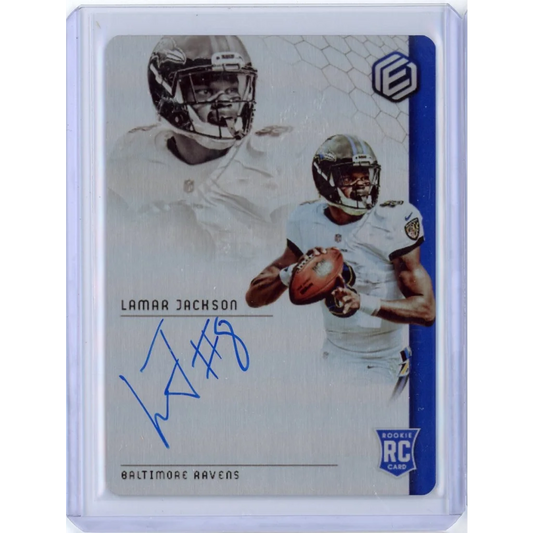 2018 Panini Elements Lamar Jackson rookie auto card /49 in silver blue Ravens uniform