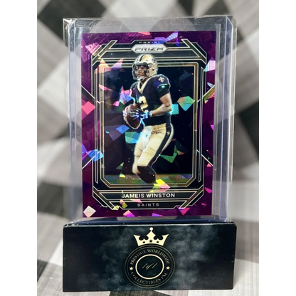 Purple black holographic 2019 Panini Limited football card in Prestige Worldwide case