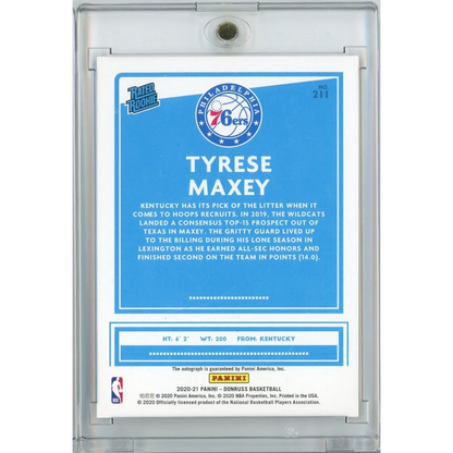2020 Panini Donruss Tyrese Maxey #211 Signature Choice Autograph Rookie RC Basketball Card | Certified Authentic Signed Memorabilia | vintageantiquesgifts.com