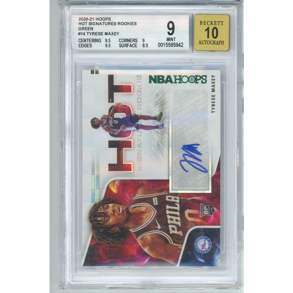 2020 Panini Hoops Tyrese Maxey #HR-TMA Hot Signatures Rookies Green Autograph Rookie RC Basketball Card BGS 10 | Hall of Fame Sports Memorabilia | vintageantiquesgifts.com