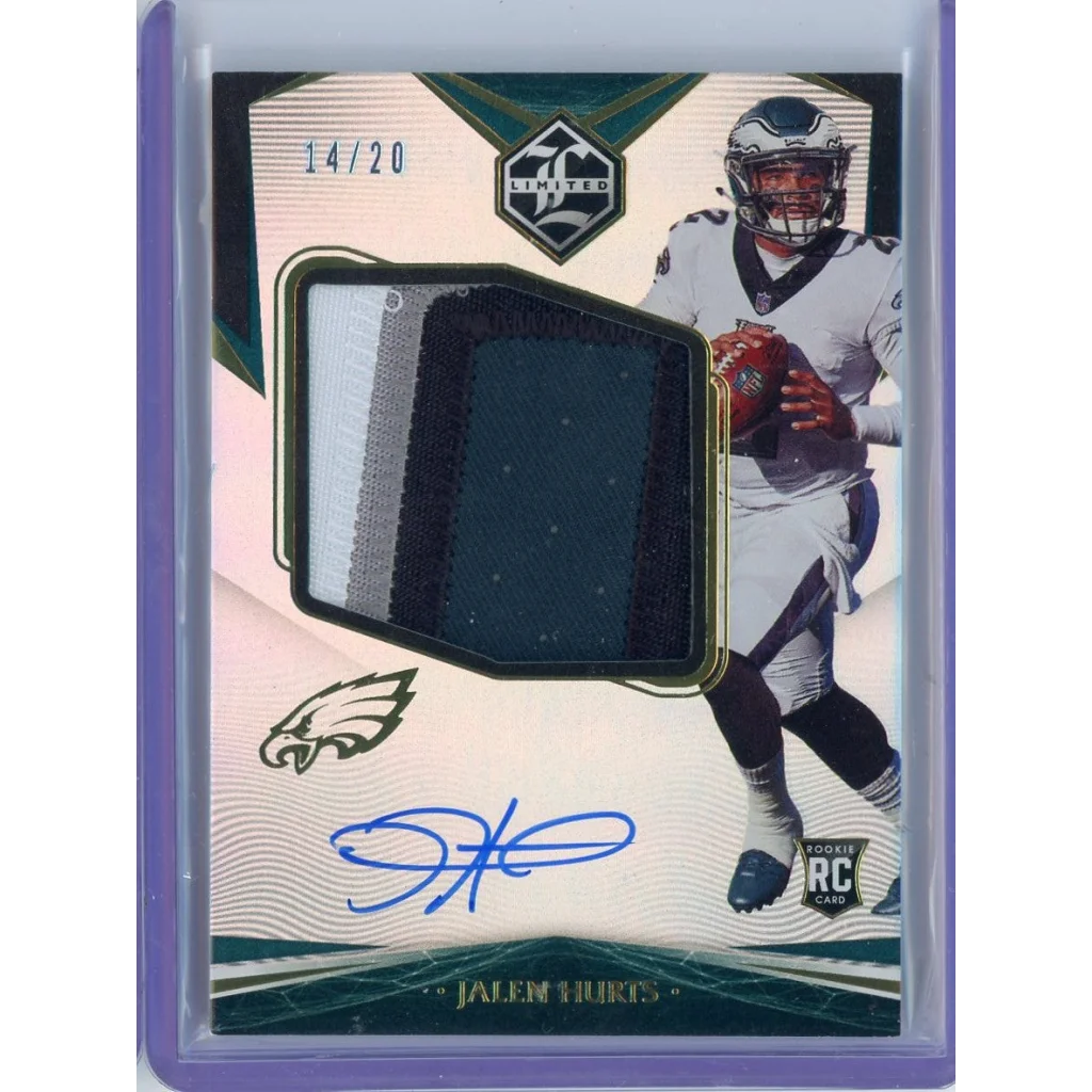 2020 Panini Limited Jalen Hurts #156 #/20 Rookie Patch Auto RPA Rookie RC Football Card | Hall of Fame Sports Memorabilia | vintageantiquesgifts.com