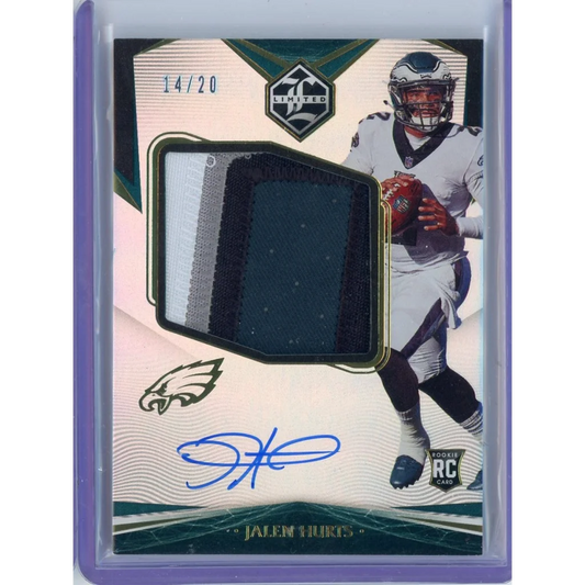 Limited edition 2020 Panini Jalen Hurts #156 /20 rookie patch auto card