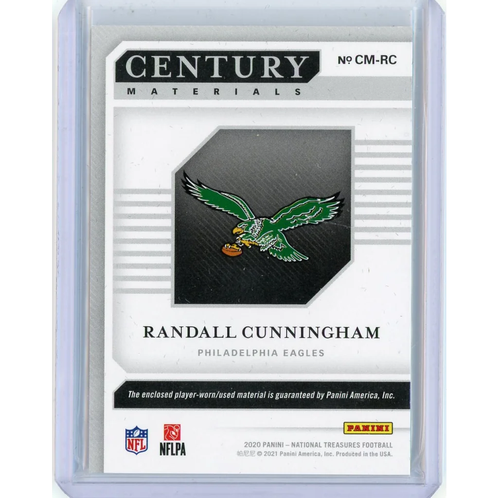 Randall Cunningham Philadelphia Eagles trading card from Panini National Treasures with third-party authentication