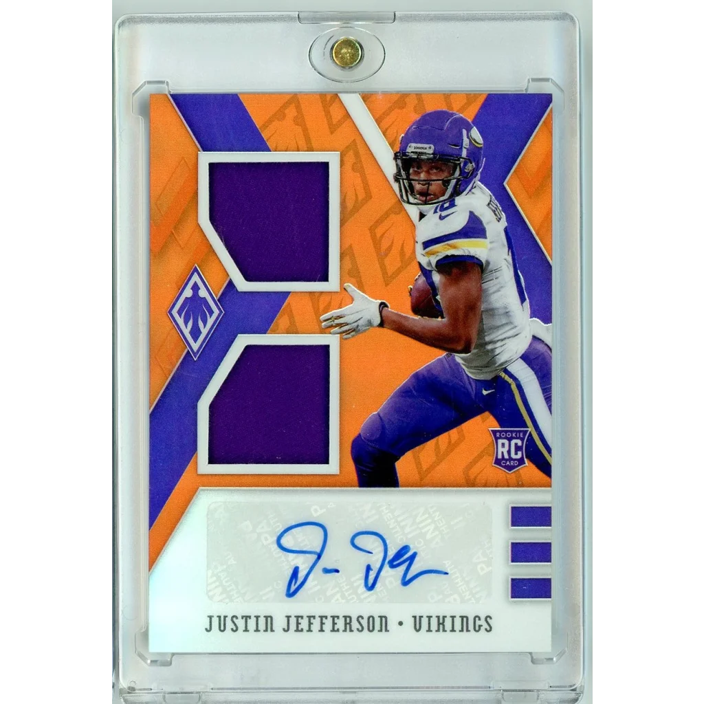Justin Jefferson Vikings rookie card with dual jersey patches, third party authentication