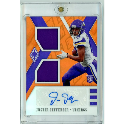 Justin Jefferson Vikings rookie card with dual jersey patches, third party authentication