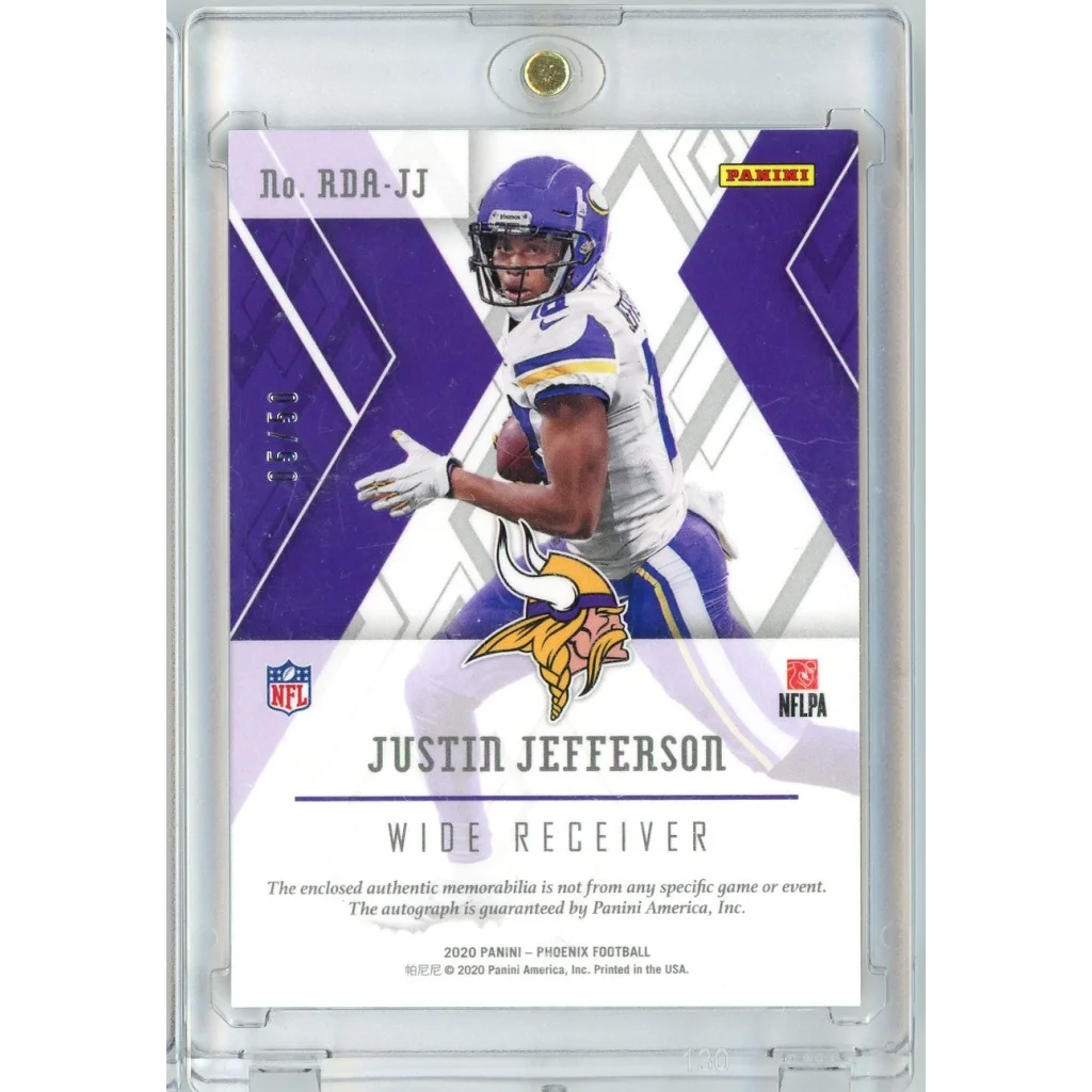 Justin Jefferson football trading card in protective holder with third party authentication