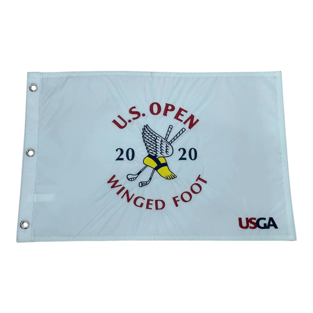 White U.S. embroidered golf pin flag from 2020 Winged Foot Open, DeChambeau champion