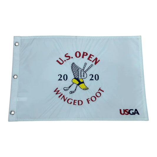 White U.S. embroidered golf pin flag from 2020 Winged Foot Open, DeChambeau champion