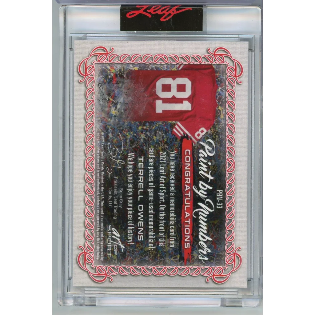 Red Terrell Owens 81 jersey relic in 2021 Leaf Paint by Numbers card