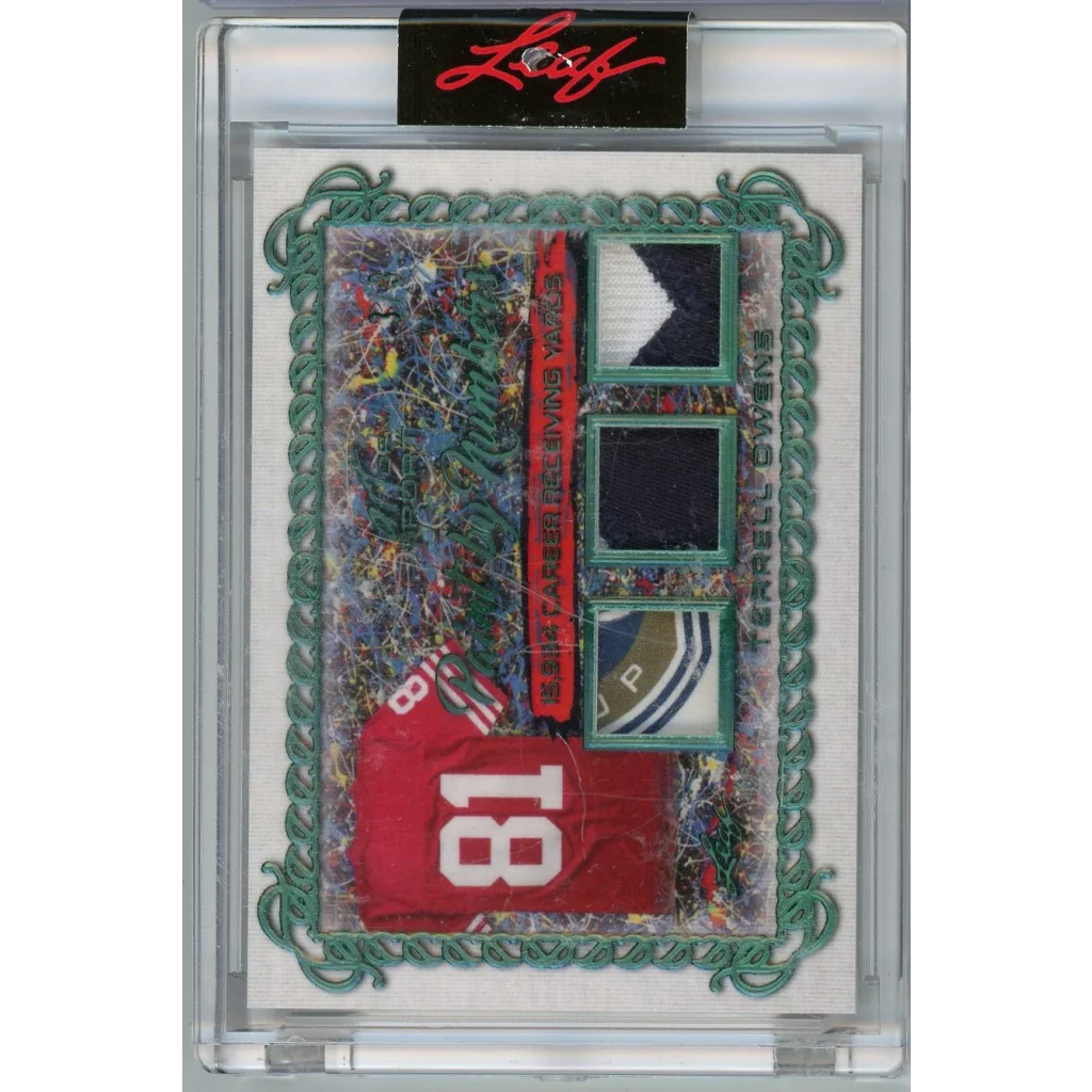 2021 Leaf Terrell Owens #PBN-33 Triple Relic Card with Red White Jersey Patch #81 in Slab